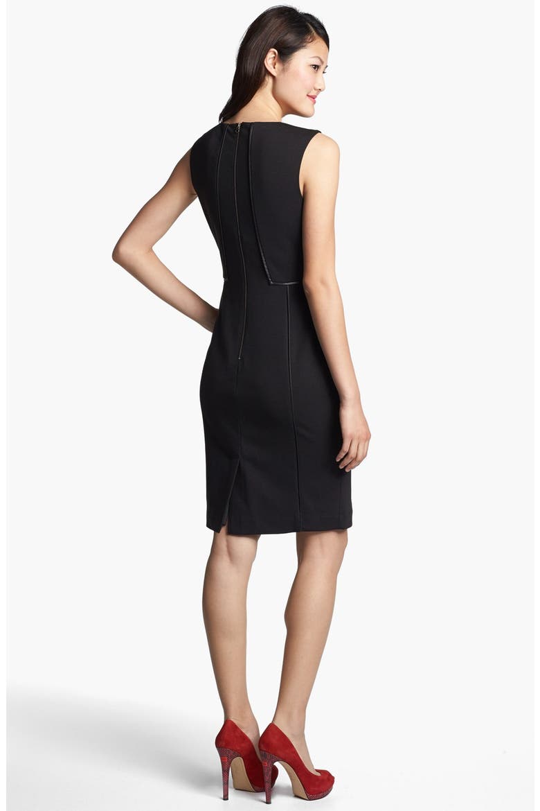 Faux Leather Trim Sheath Dress, Alternate, color, BLACK