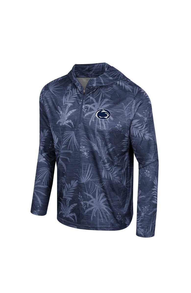 COLOSSEUM Men's Colosseum Navy Penn State Nittany Lions Palms Printed Lightweight Quarter-Zip Hooded Top, Alternate, color, 
