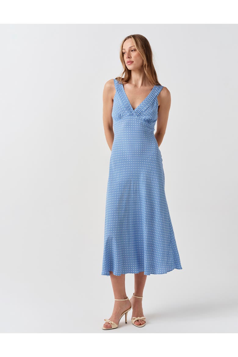 Elise Spot Pintuck Crepe Midi Dress, Alternate, color, Blue Spot