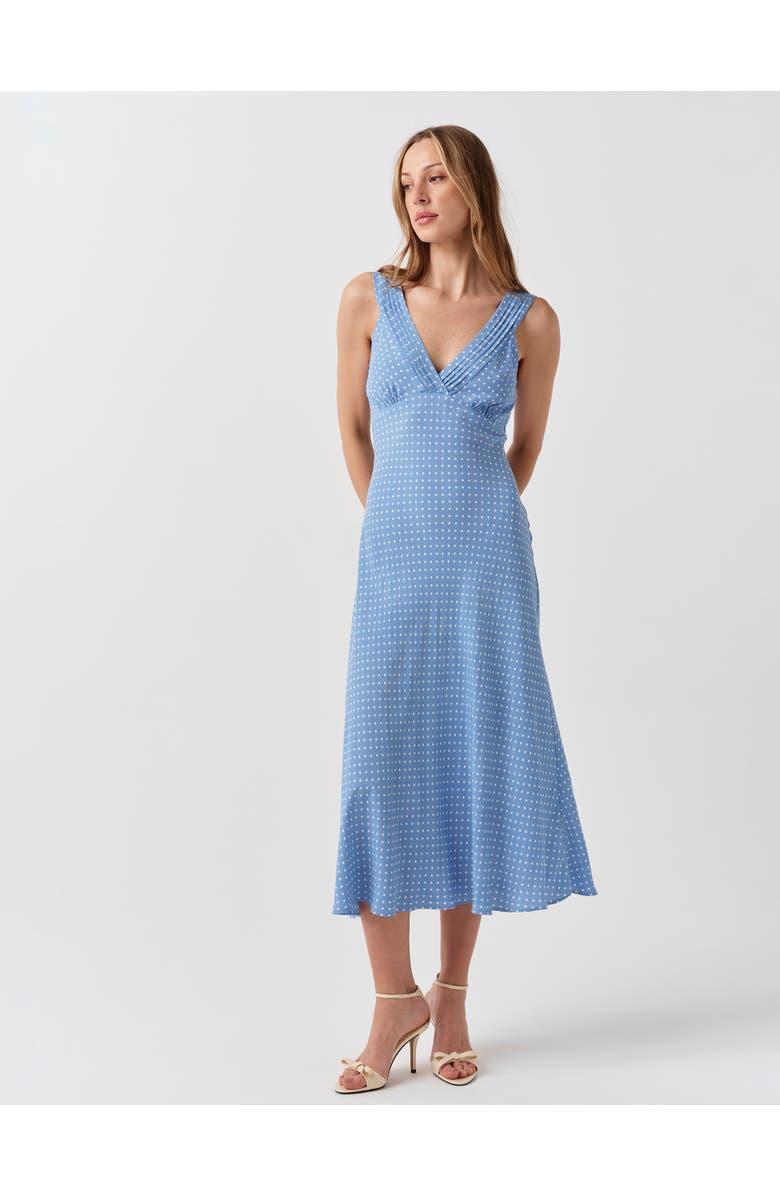 Ghost London Elise Spot Pintuck Crepe Midi Dress, Alternate, color, Blue Spot