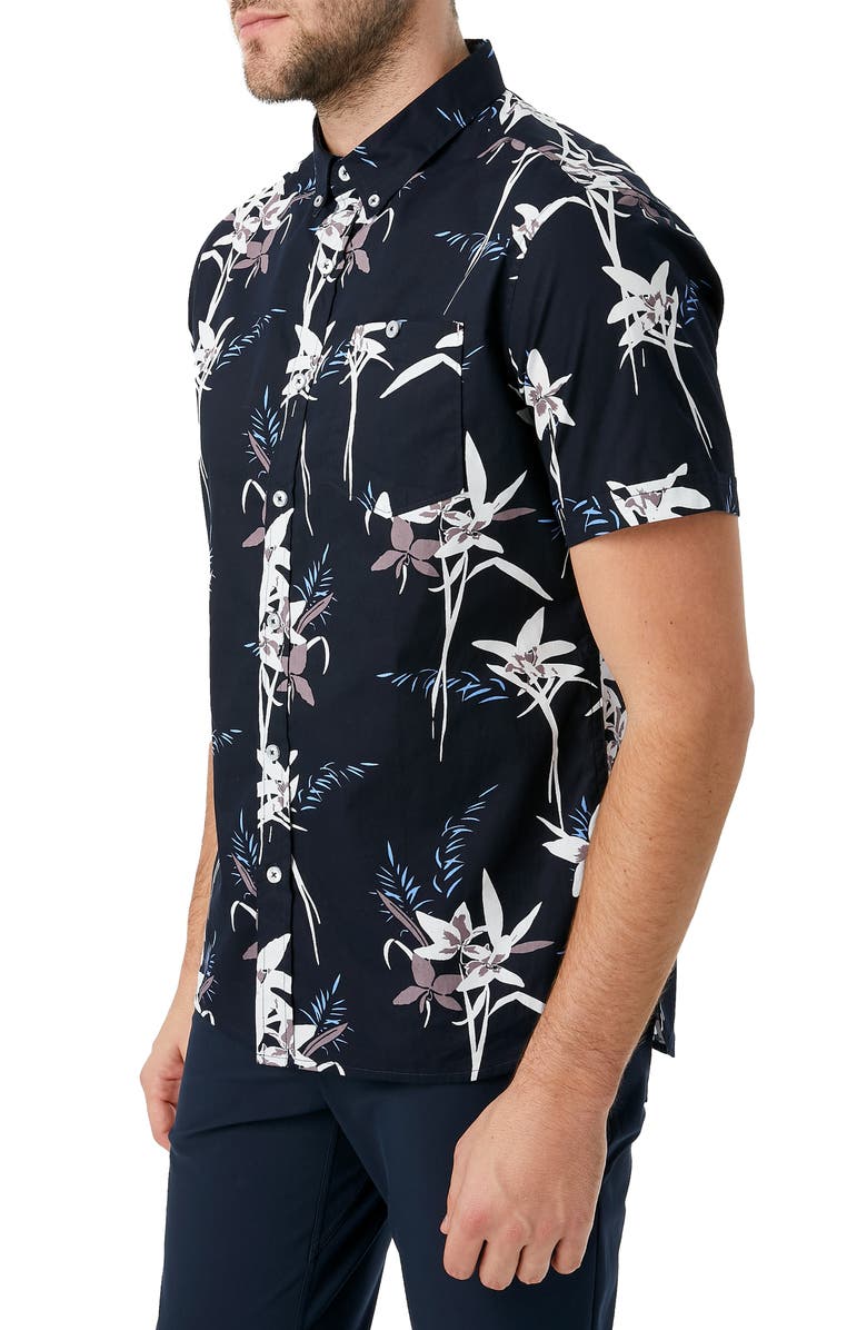 7 Diamonds Midnight Hour Slim Fit Tropical Short Sleeve Button-Down Shirt, Alternate, color,