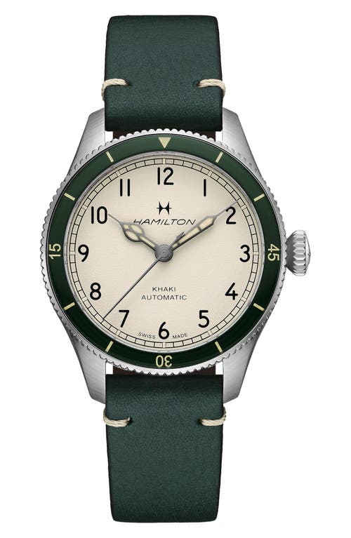 Hamilton Khaki Aviation Leather Strap Watch, 38mm in White /Green  product