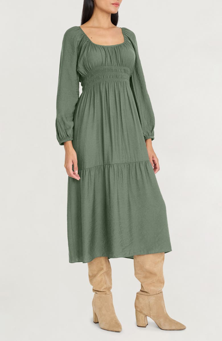 The Good Journey Long Sleeve Smocked Midi Dress, Alternate, color, Thyme