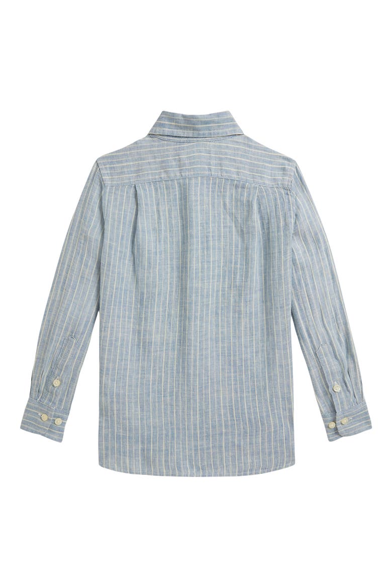 Kids' Stripe Linen Button-Up Shirt, Alternate, color, BLUE