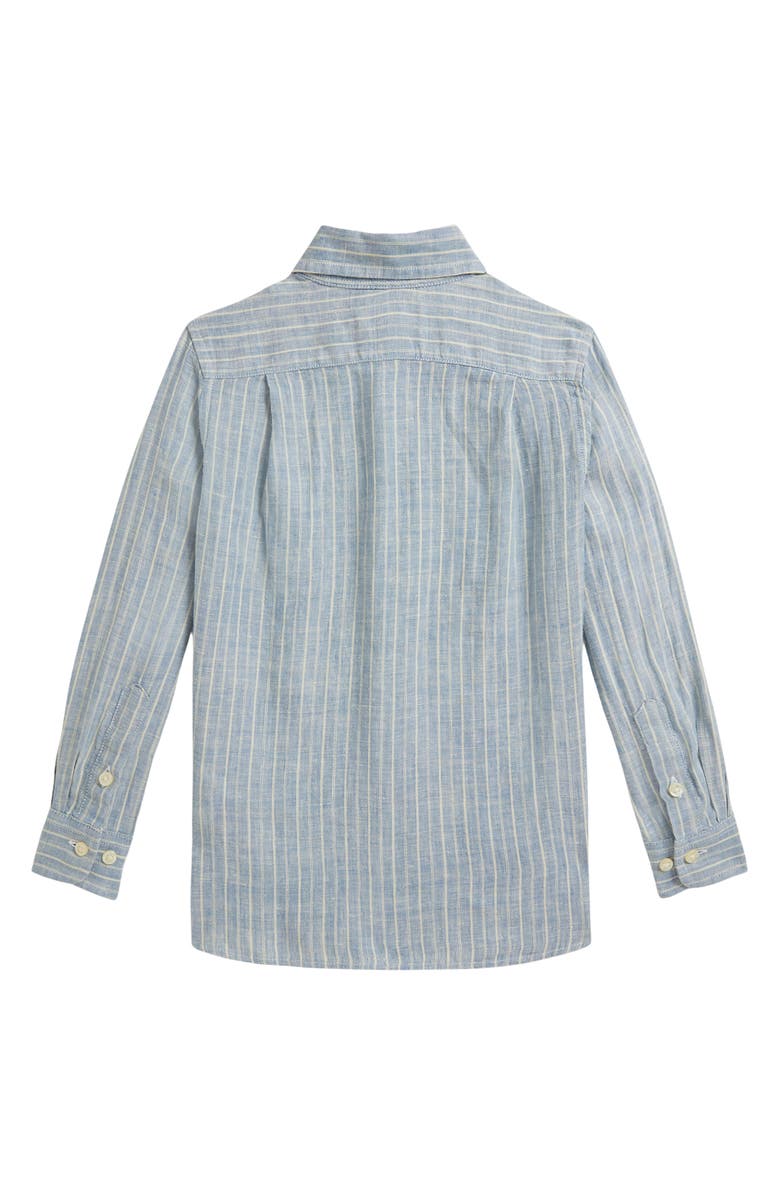 Polo Ralph Lauren Kids' Stripe Linen Button-Up Shirt, Alternate, color, Blue