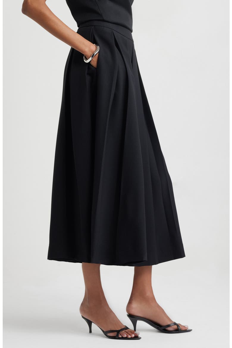 Pleated Midi Skirt, Alternate, color, BLACK