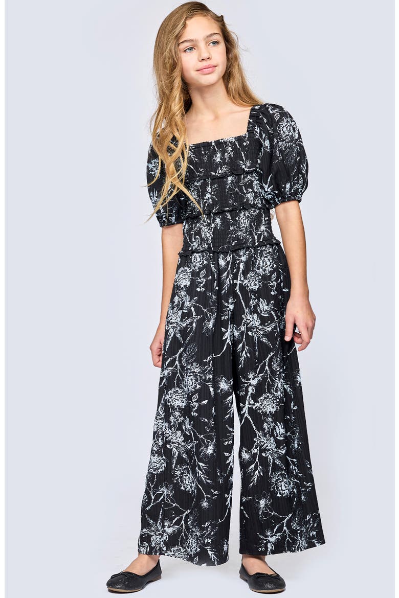 Kids' Print Jumpsuit, Alternate, color, BLACK WHITE FLORAL