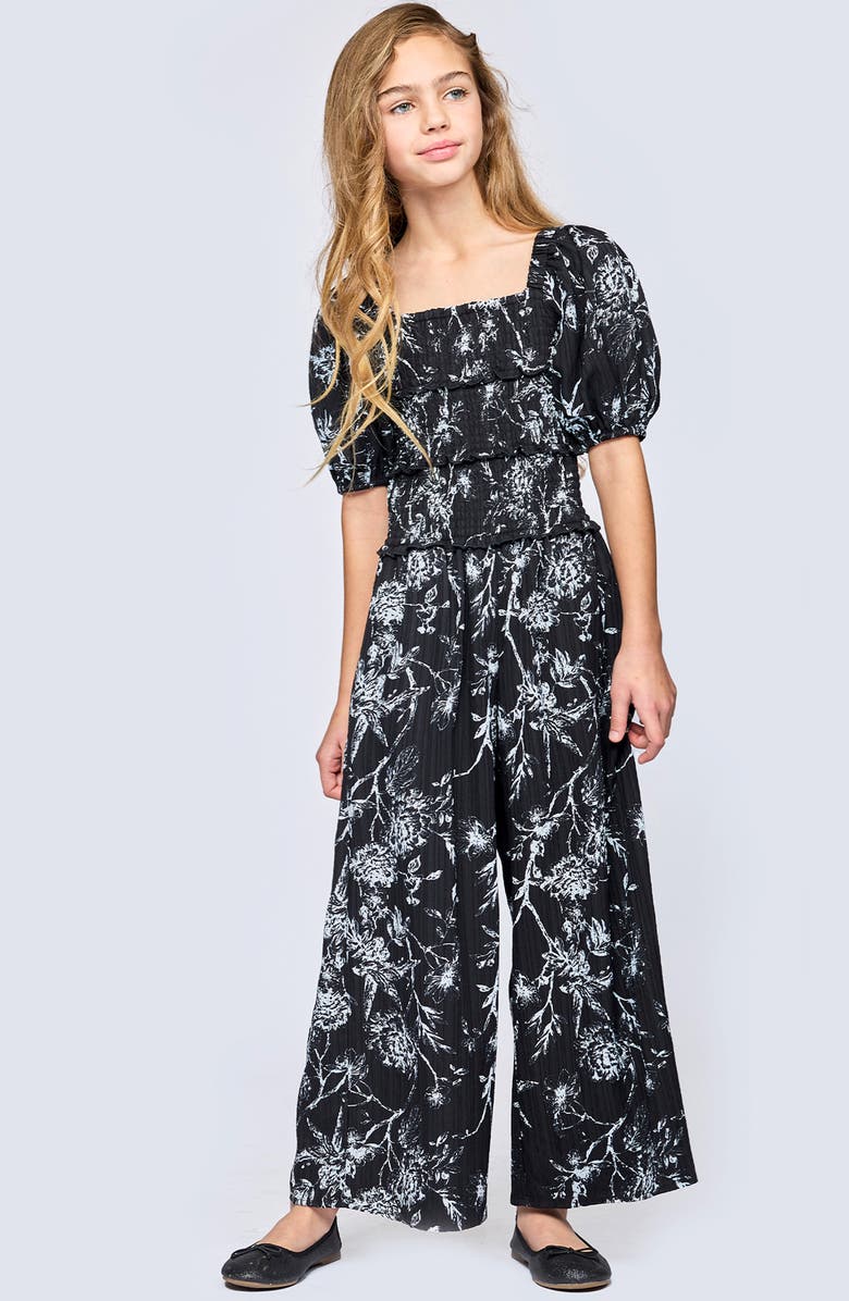 Truly Me Kids' Print Jumpsuit, Alternate, color, Black White Floral