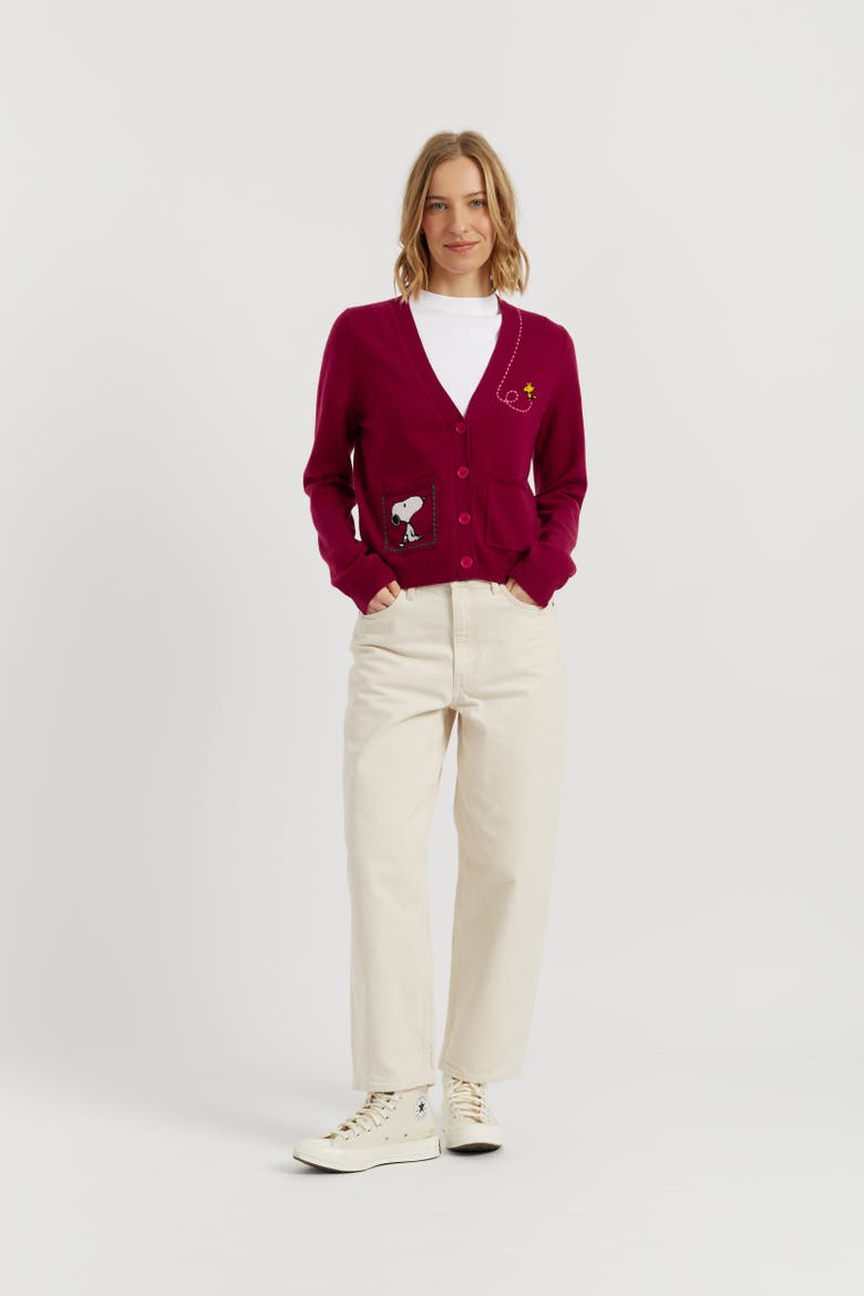 Wool-Cashmere Snoopy Pocket Cardigan, Main, color, Cherry