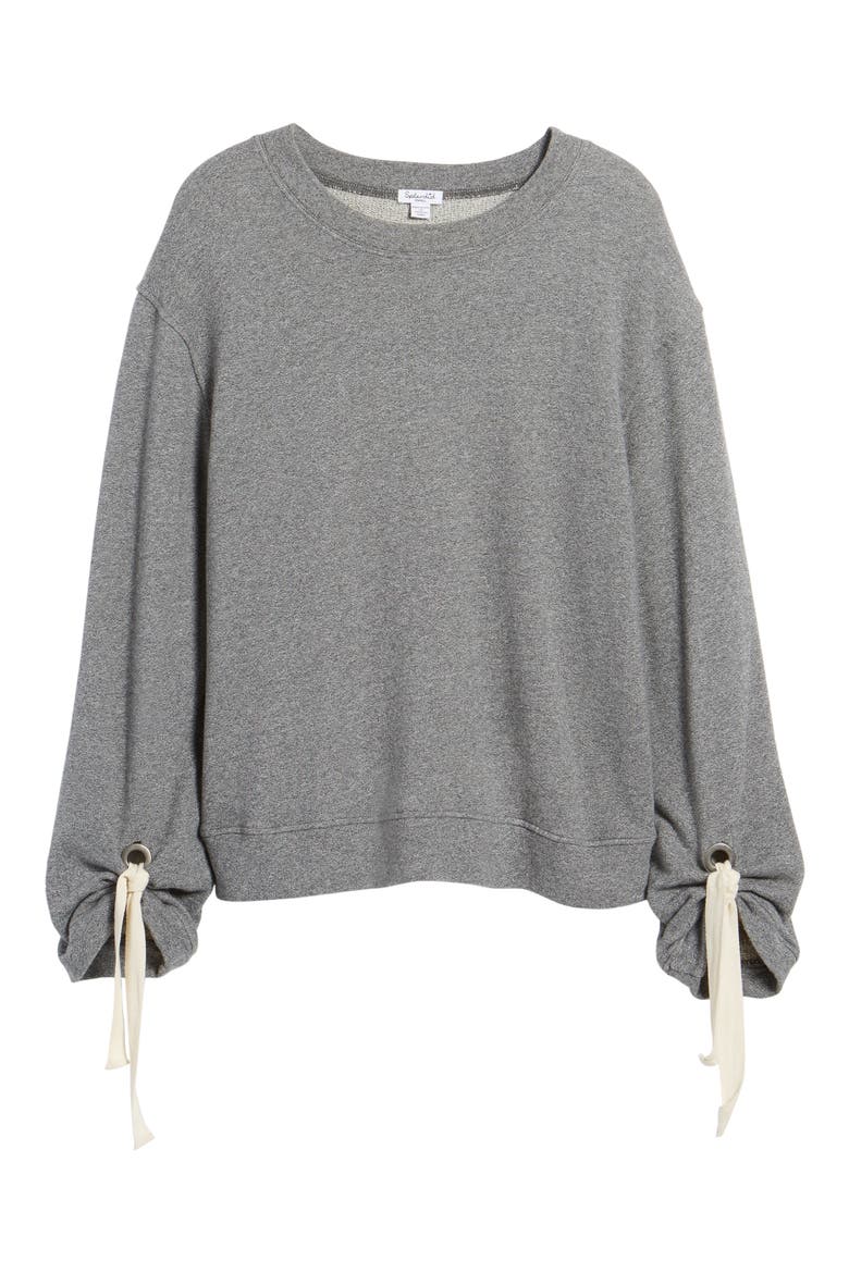 Tie Sleeve Sweater, Alternate, color, DARK HEATHER GREY