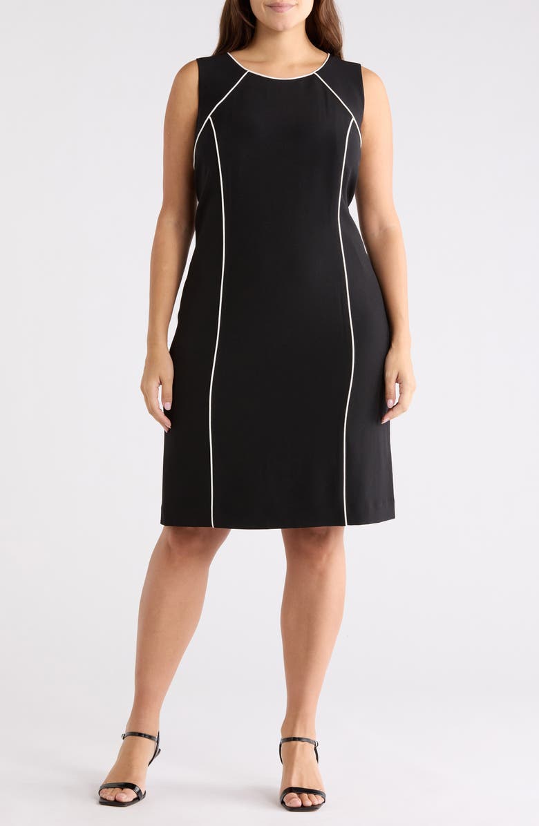KASPER Raglan Piping Sleeveless Sheath Dress, Main, color, Black/ Vanilla Ice