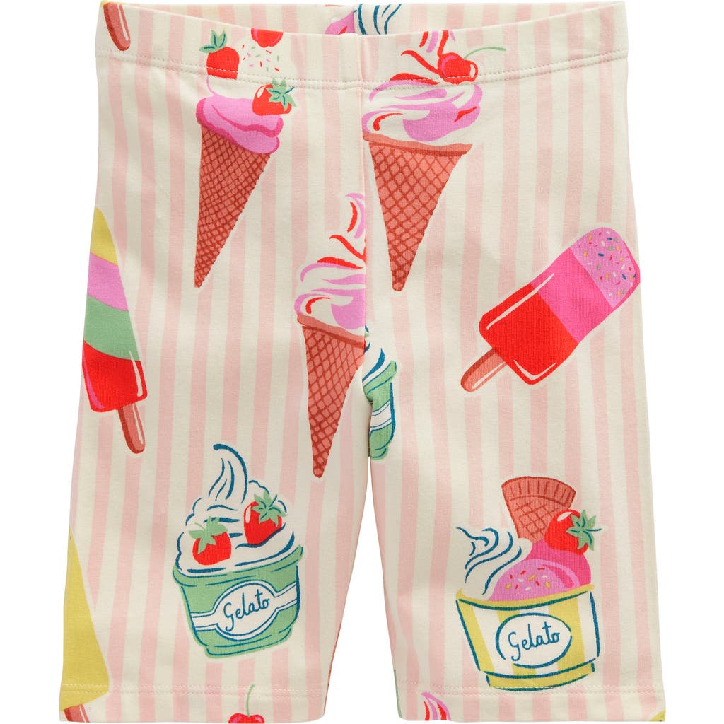 Mini Boden Kids' Stripe Ice Pop Print Cotton Bike Shorts In Pink Ice Cream Stripe