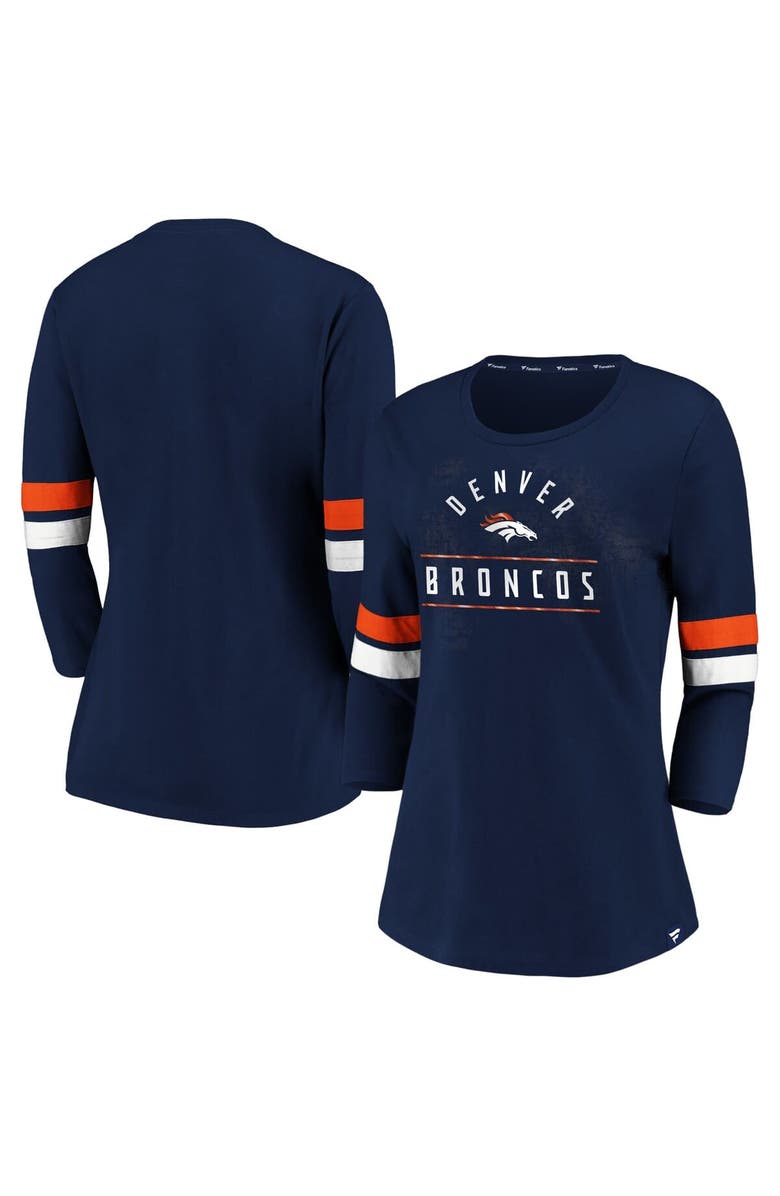 FANATICS Women's Fanatics Navy/Orange Denver Broncos Iconic Stripe 3/4 Sleeve T-Shirt, Alternate, color, 