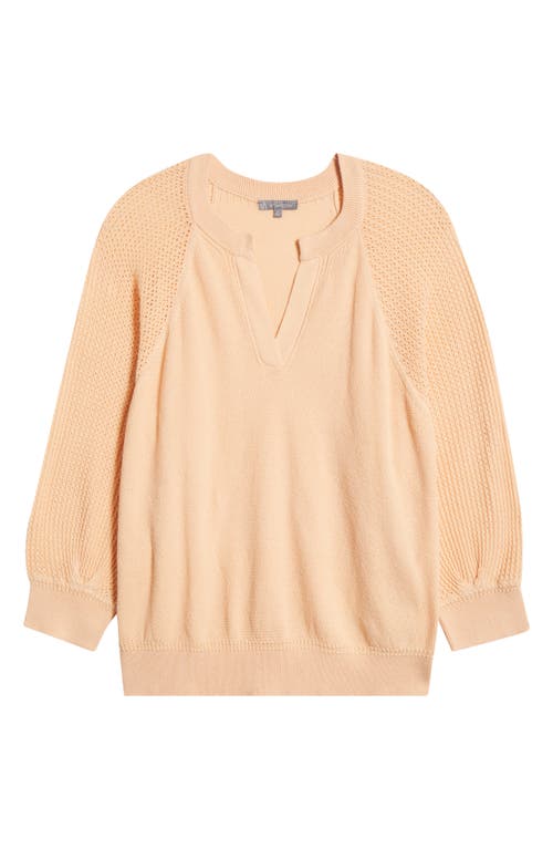 Wit & Wisdom Mixed Stitch Split Neck Sweater In Peach Fuzz