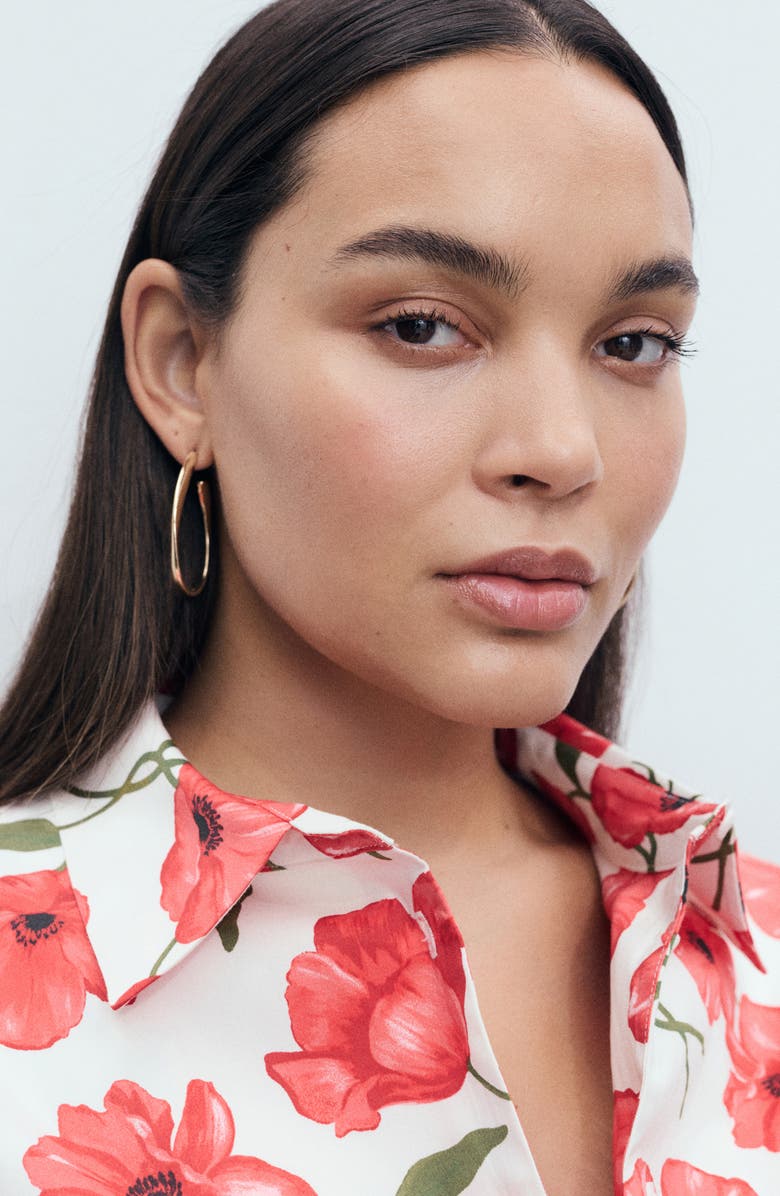 MANGO Floral Print Cropped Button-Up Shirt, Alternate, color, Off White