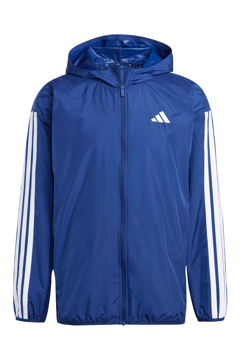 Essential 3-Stripes Hooded Windbreaker, Alternate, color, DARK BLUE/ WHITE