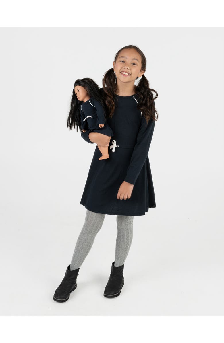 Leveret Girls Bow Tie Dress with Matching Doll Dress, Alternate, color, Navy