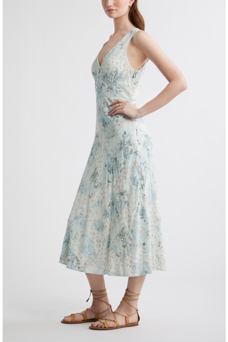 Embroidered Bias Cut Midi Dress, Alternate, color, BLUE WALLPAPER COLLAGE