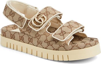 Gucci Beige Canvas GG Slide Sandals Gucci