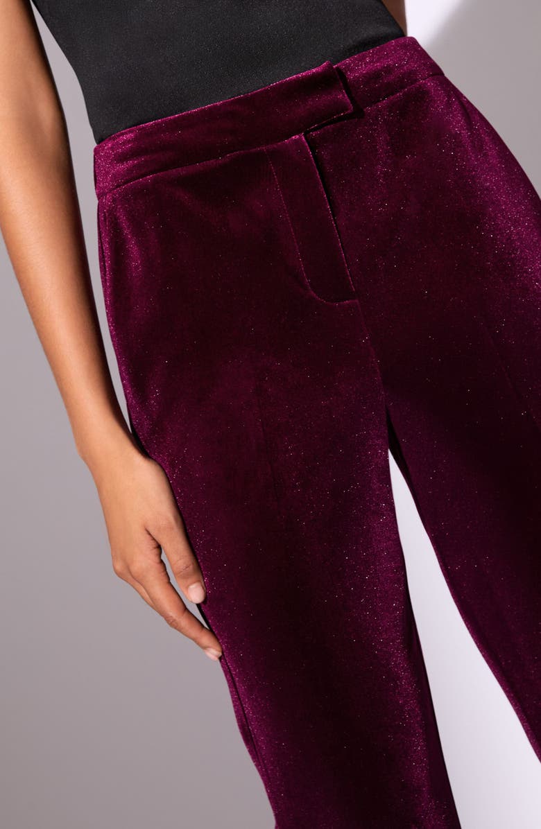 Lipsy Velvet Flare Pants, Alternate, color, Burgundy Red