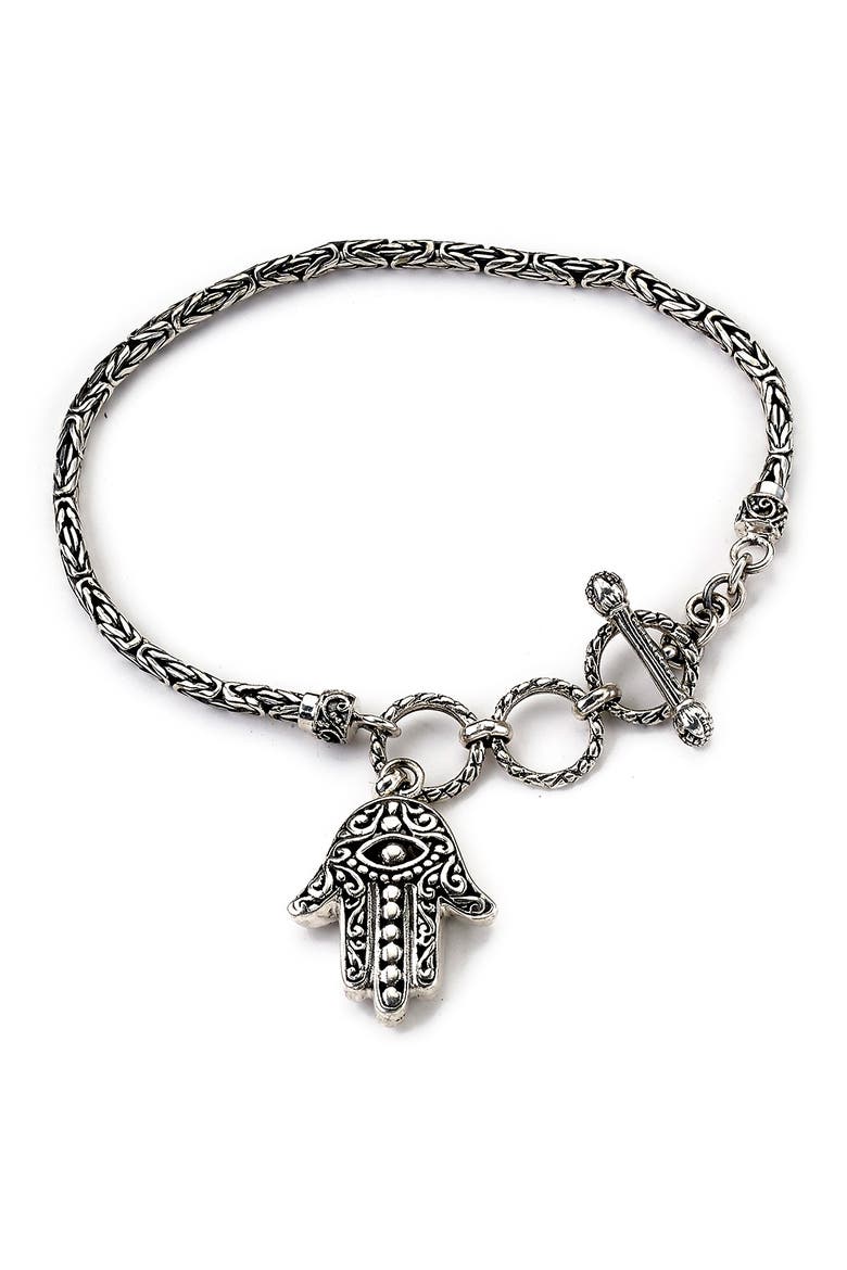 Sterling Silver Byzantine Hamsa Bracelet, Main, color, METALLIC