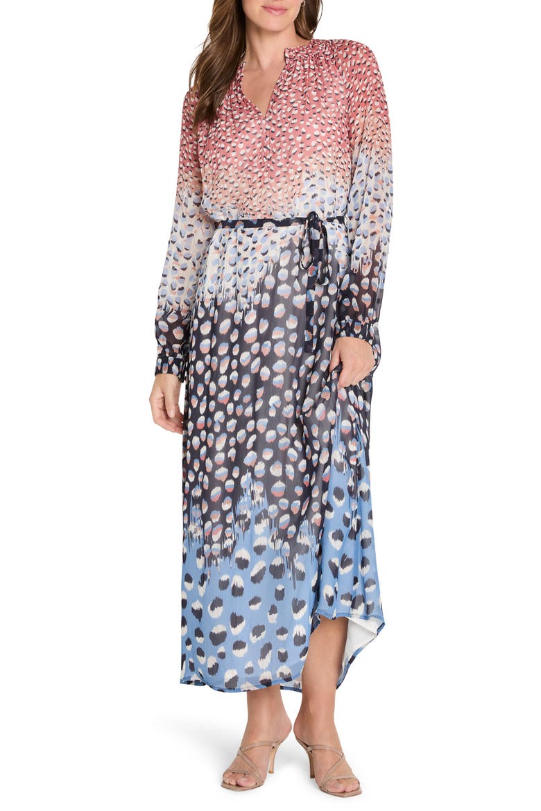 Blue Dahlia Long Sleeve Maxi Dress, Main, color, BLUE MULTI