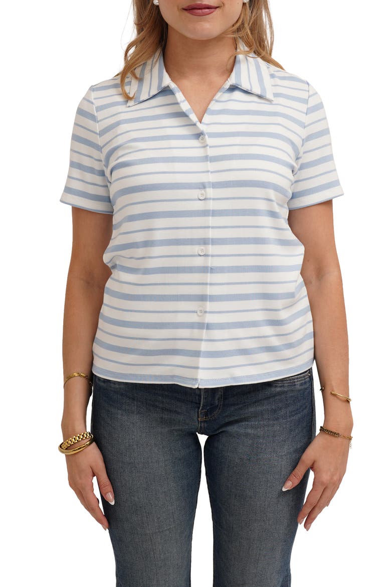 Striped Button Front Shirt, Main, color, BONE/ BLUE FALLS