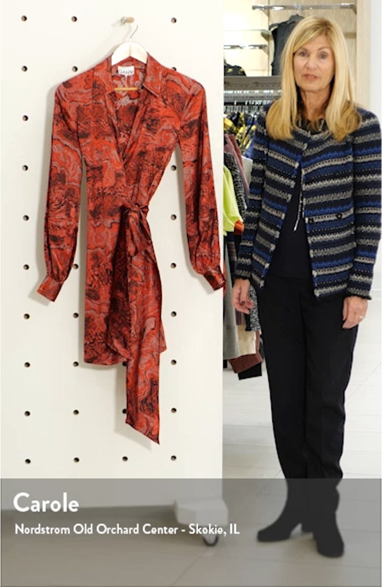 Long Sleeve Silk Stretch Satin Wrap Dress, sales video thumbnail