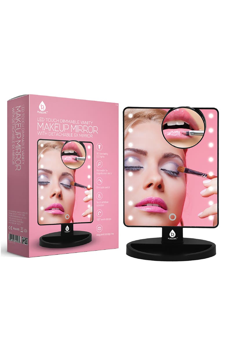 LED Lighted Vanity Makeup Mirror, Alternate, color, Black