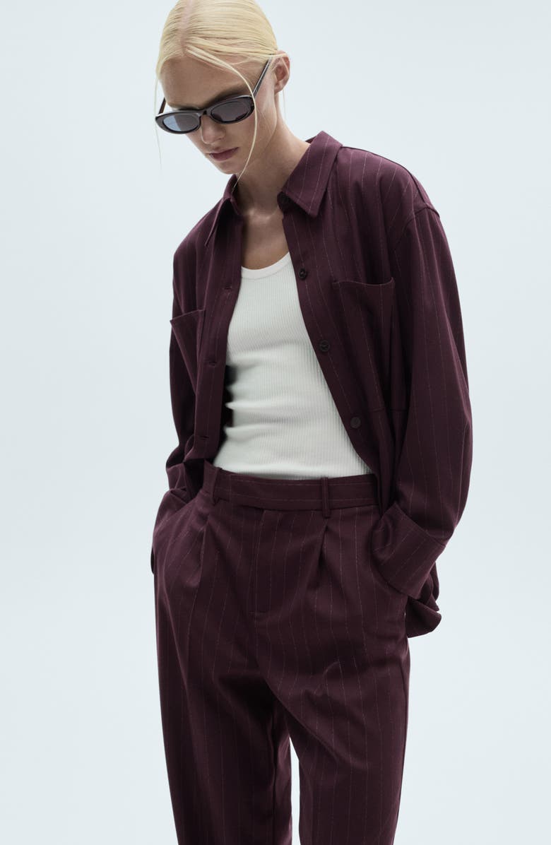 MANGO Pleated Pinstripe Pants, Alternate, color, Wine