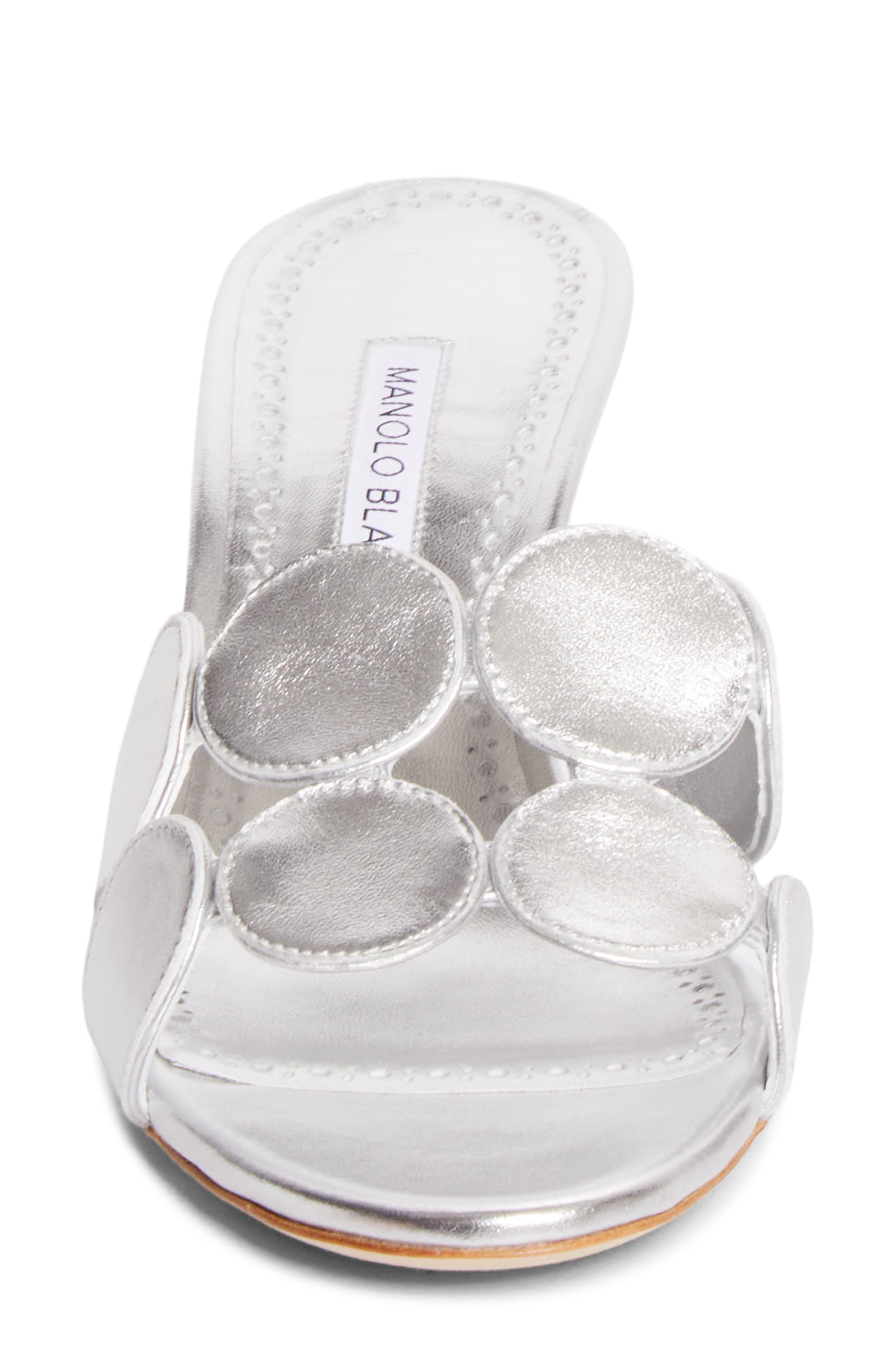 Manolo Blahnik Haribalmu Kitten Heel Sandal, Alternate, color, Silver