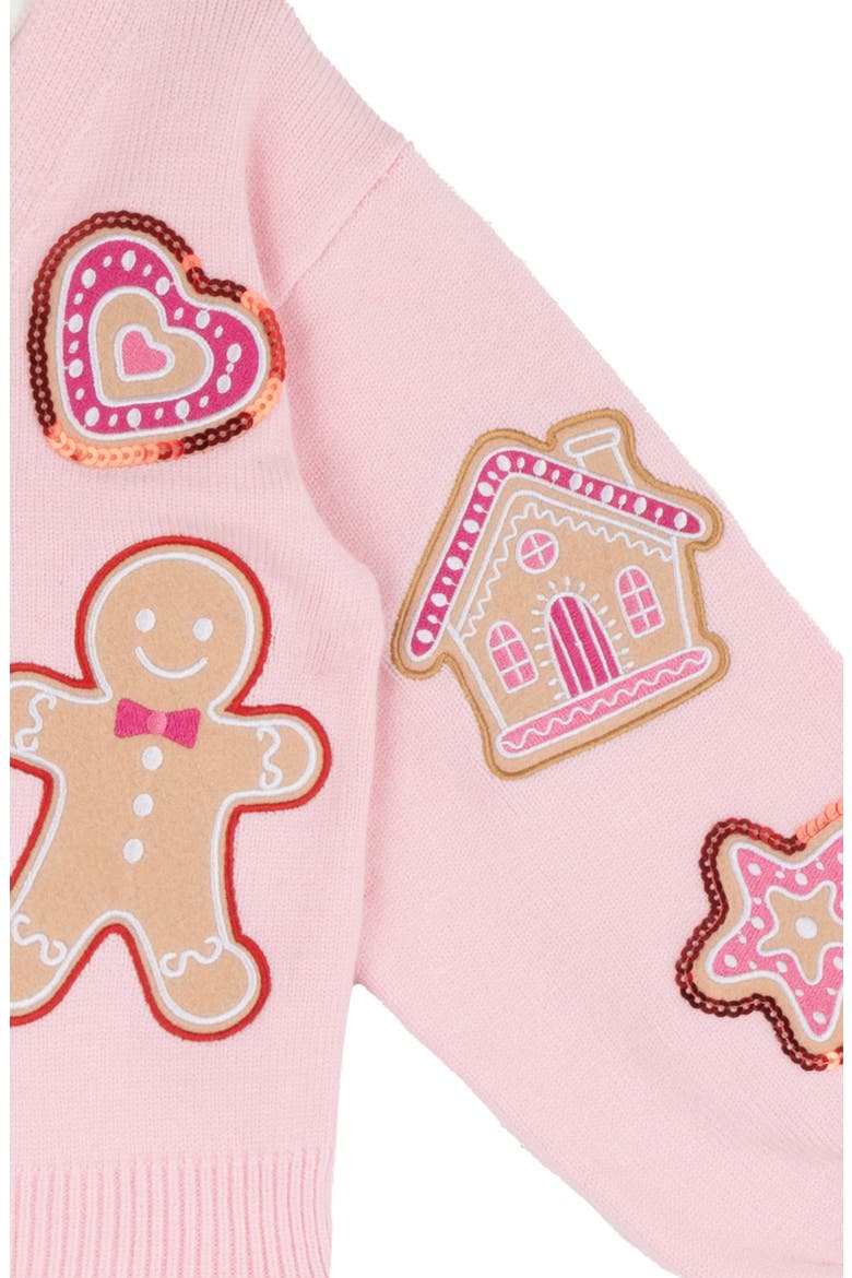 Kids' 3-Piece Gingerbread Appliqué Cardigan Top & Skirt Set, Alternate, color, LIGHT PINK