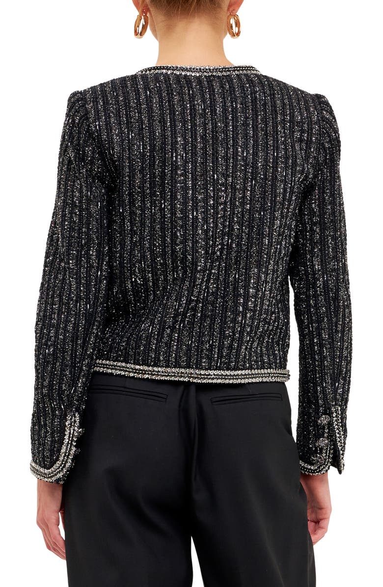 Endless Rose Premium Sequin Tweed Jacket, Alternate, color, Black