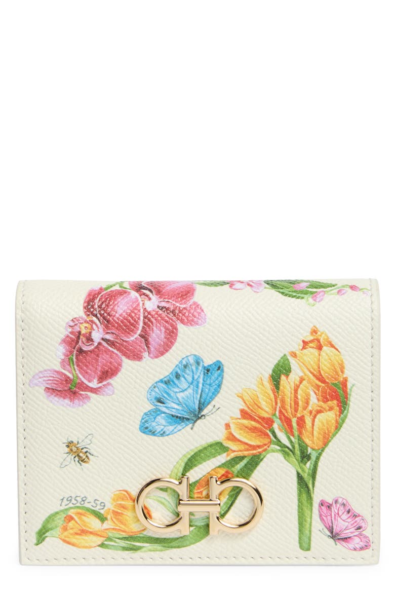Gancini Leather Compact Wallet, Main, color, EDENSHOES PRINT MASCARPONE
