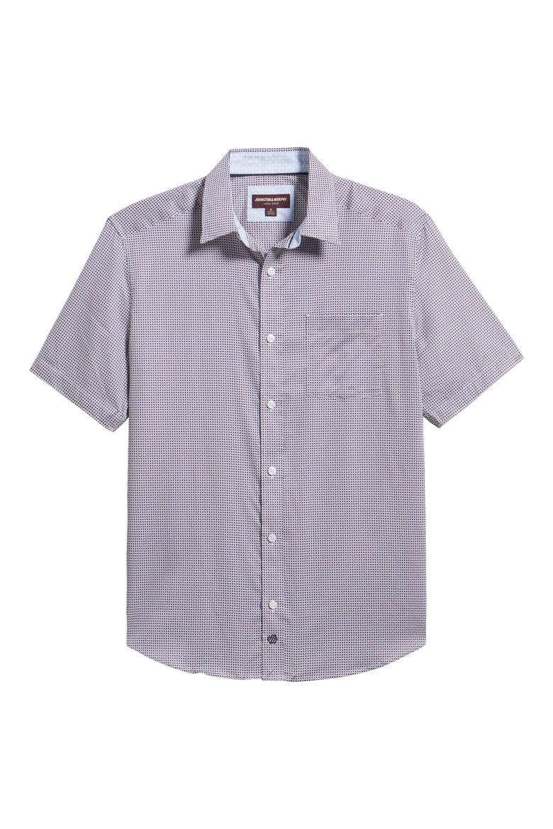 Logan Microprint Short Sleeve Cotton Blend Button-Up Shirt, Alternate, color, NAVY / RED MINI FLORAL