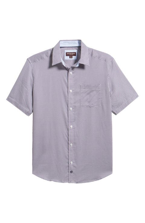 Logan Microprint Short Sleeve Cotton Blend Button-Up Shirt