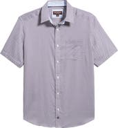 Johnston & Murphy Logan Microprint Short Sleeve Cotton Blend Button-Up Shirt