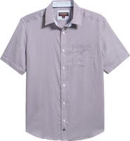 Johnston & Murphy Logan Microprint Short Sleeve Cotton Blend Button-Up Shirt