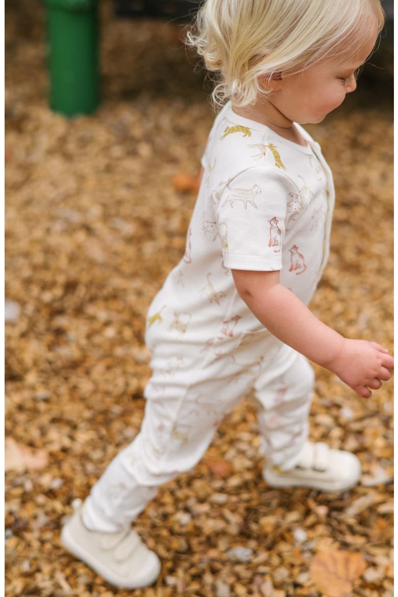 Copy Cat Print Organic Cotton Henley Romper, Alternate, color, COPY CAT