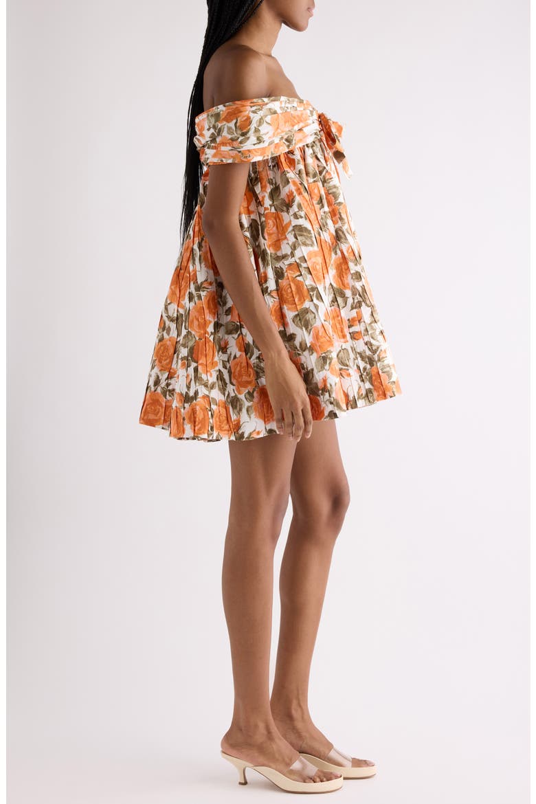 Rose Print Organic Cotton Poplin Babydoll Dress, Alternate, color, WHITE - ORANGE 1