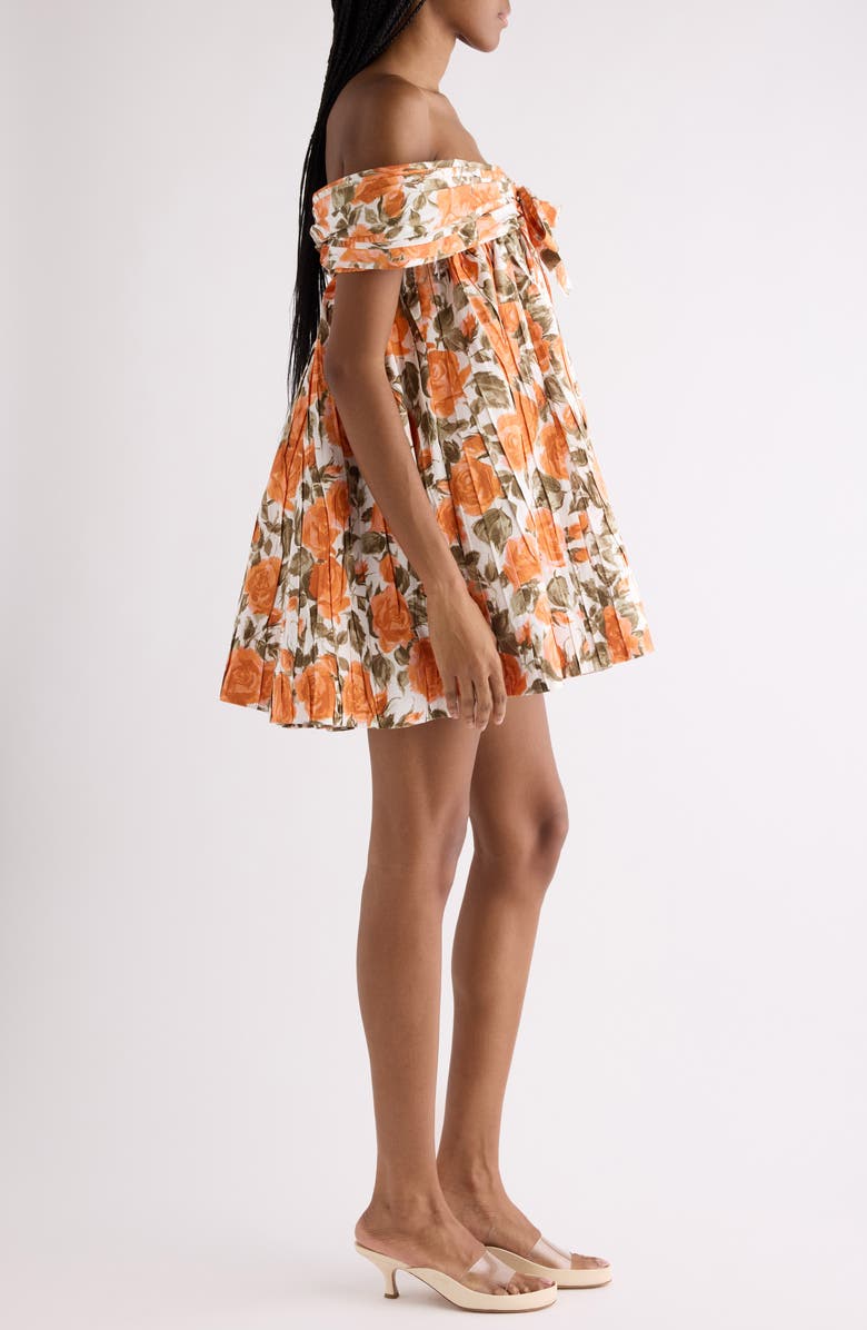 Chloé Rose Print Organic Cotton Poplin Babydoll Dress, Alternate, color, White - Orange 1