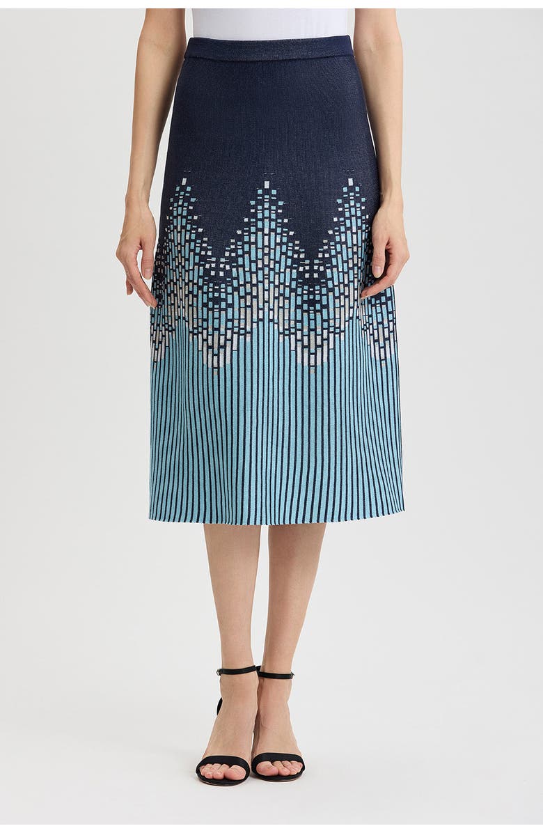 Ming Wang Flared Linear Ombre Soft Knit Midi Skirt, Main, color, Indigo/Limestone/Serene/White