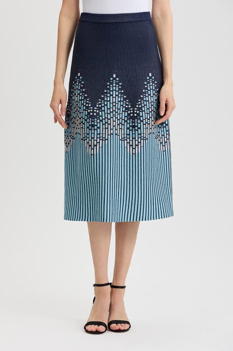 Flared Linear Ombre Soft Knit Midi Skirt