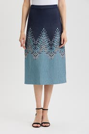 Ming Wang Flared Linear Ombre Soft Knit Midi Skirt