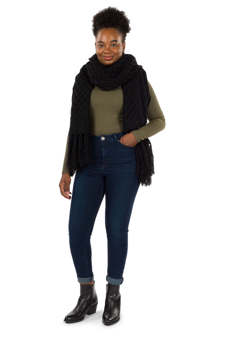 Oversize Cable Knit Scarf, Alternate, color, BLACK
