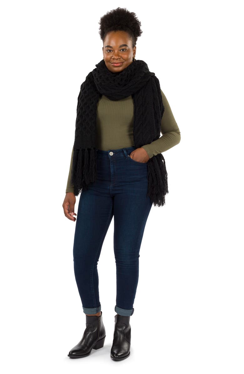 Patricia Nash Oversize Cable Knit Scarf, Alternate, color, Black