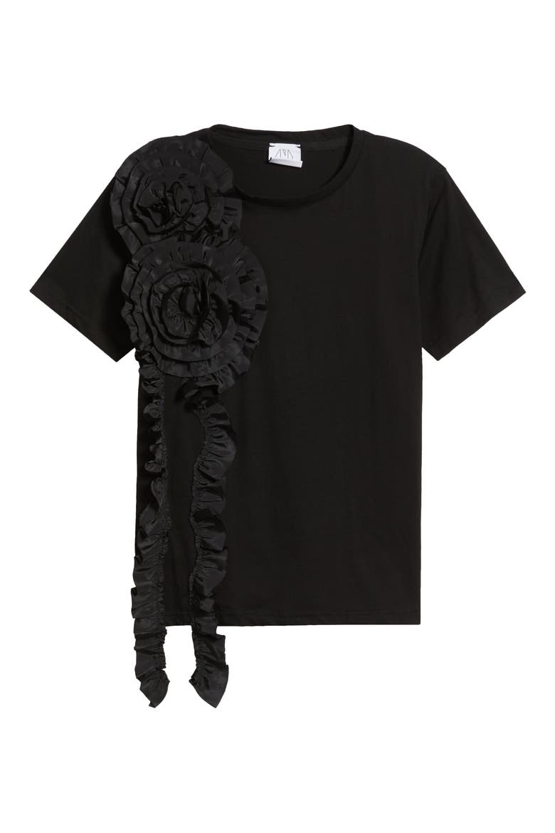 Peony Floral Appliqué Top, Alternate, color, BLACK