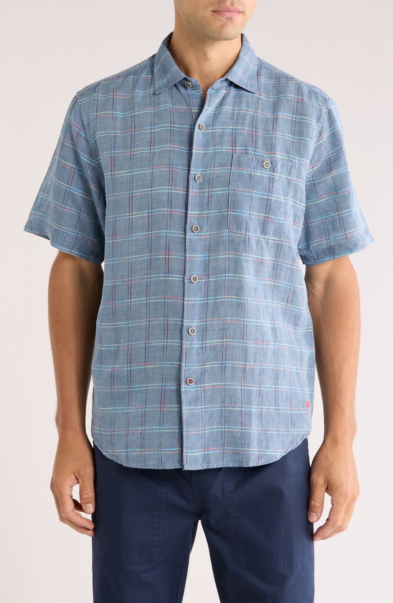 Tommy Bahama Sunray Check Short Sleeve Button-Up Shirt, Main, color, Eclipse