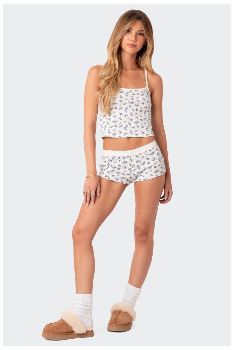 Pamper Floral Waffle Crop Camisole, Alternate, color, WHITE