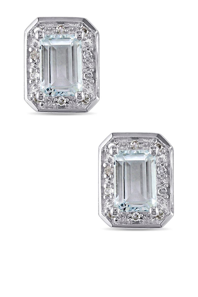 Diamond & Aquamarine Stud Earrings, Main, color, BLUE